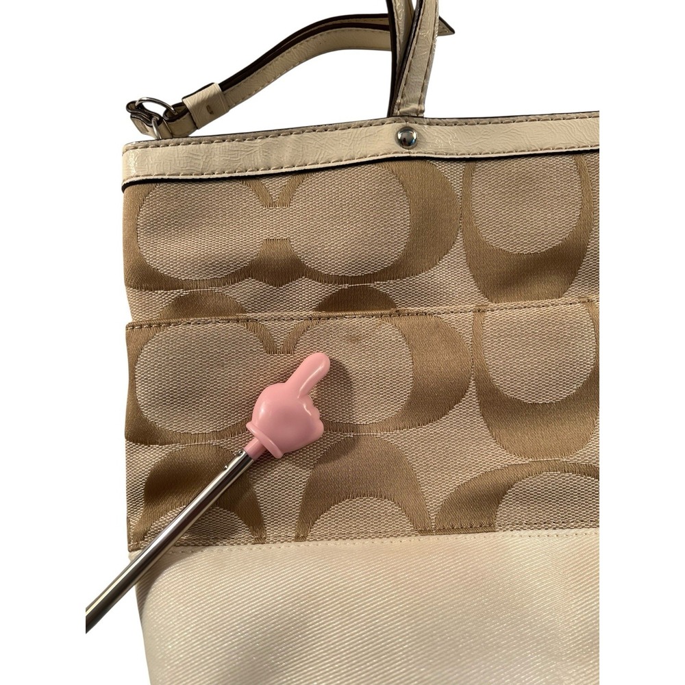 COACH Signature Stripe Canvas Shoulder Bag Purse Handbag‎ Creme Ivory Tan F19046 - Picture 6 of 10